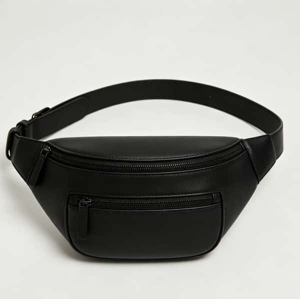 Black Leather Hands-Free Fanny Pack