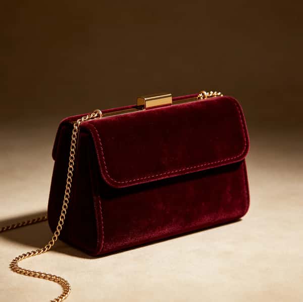 Burgundy Velvet Evening Chain Bag